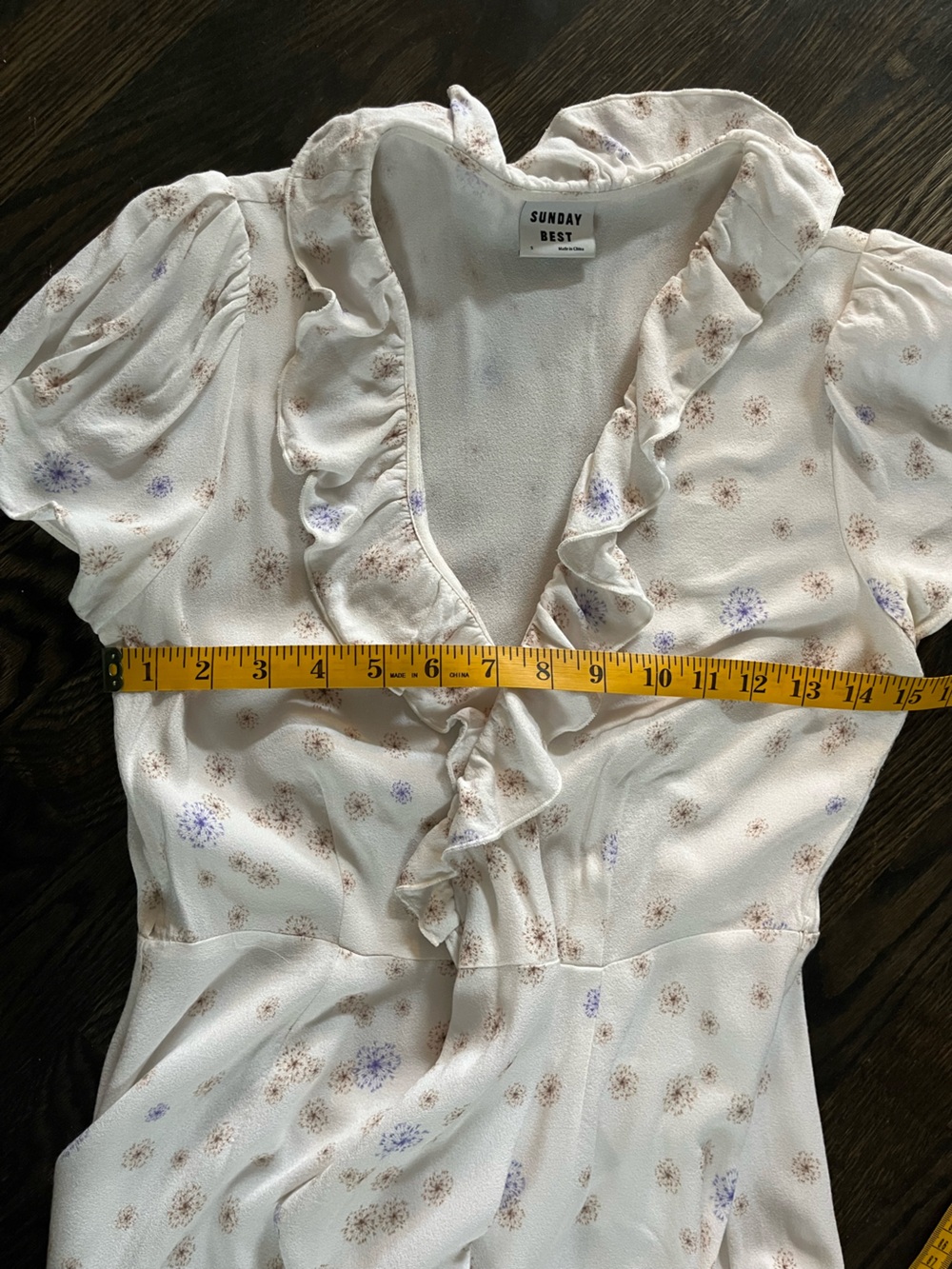 Sunday Best White Savoy Ruffle Hem Aritzia Mini Wrap Dress Floral Print Size S - Picture 10 of 11